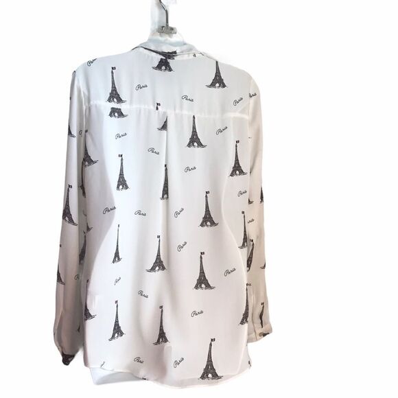 Forever 21 Paris Eiffel Graphic Print Tower Button Down Blouse White S - Picture 7 of 13